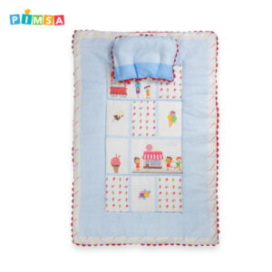 pimsa india new born baby quilt with dry sheet and pillow sky blue color ice cream theme latest front view