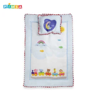 pimsa india new born baby quilt with dry sheet and pillow blue color animal theme latest front view