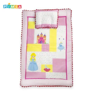 pimsa india new born baby quilt with dry sheet and pillow pink color doll theme latest front view
