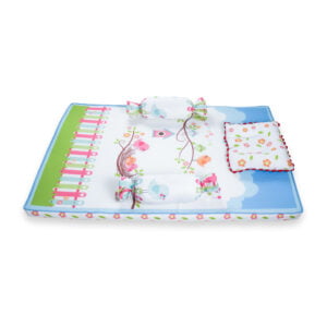 pimsa india new born baby product bedding set with mosquito net bolster and pillow light blue color sparrow theme side view