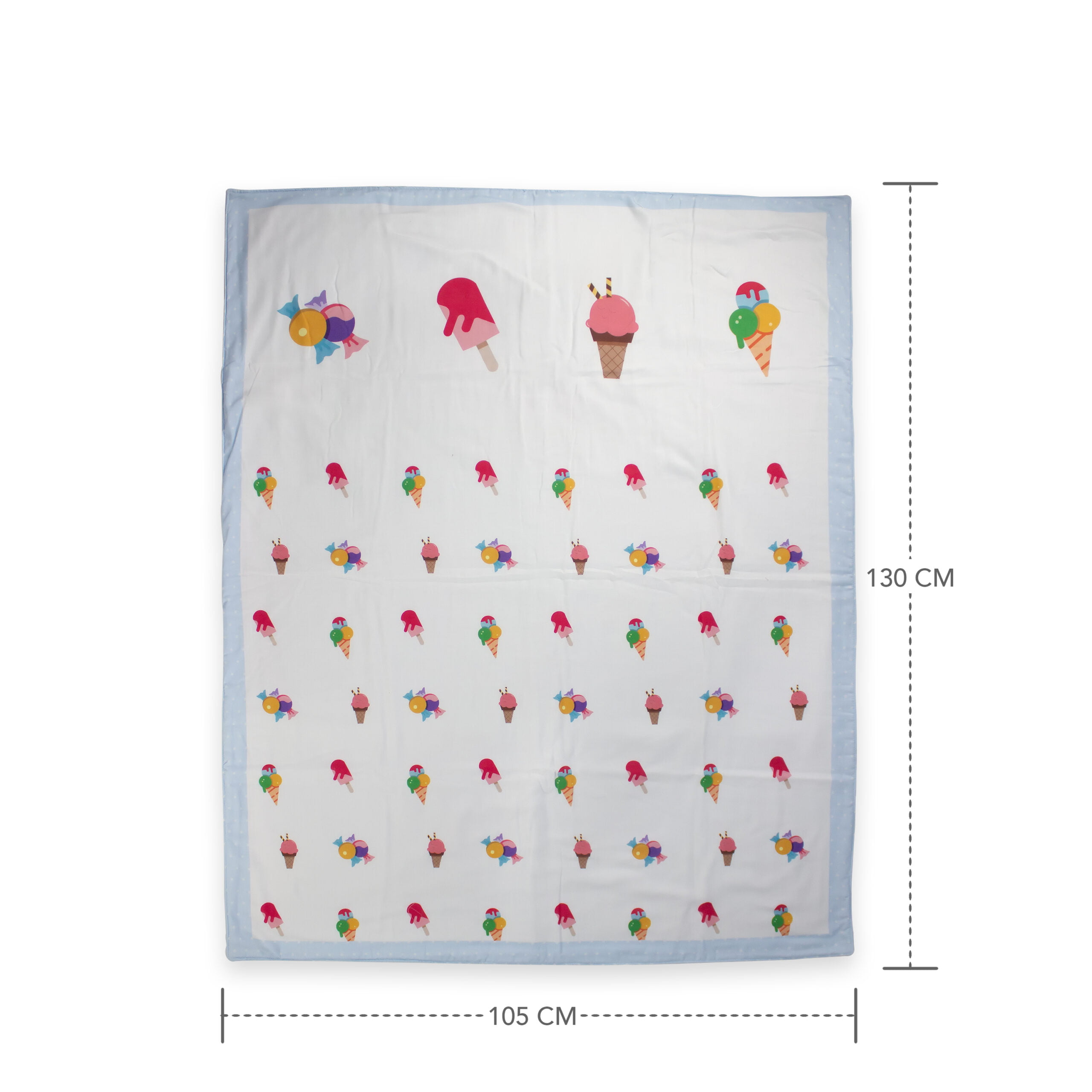pimsa india new born cotton multilayer breathable baby blanket dohar for gifting sky blue color ice cream theme dimension details