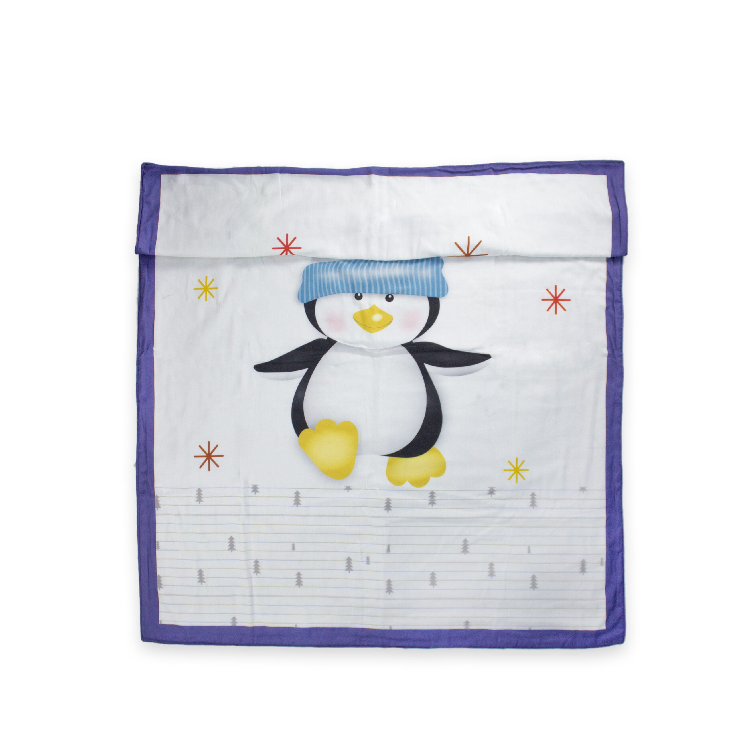 pimsa india new born cotton multilayer breathable baby blanket dohar for gifting blue color penguin theme folded view