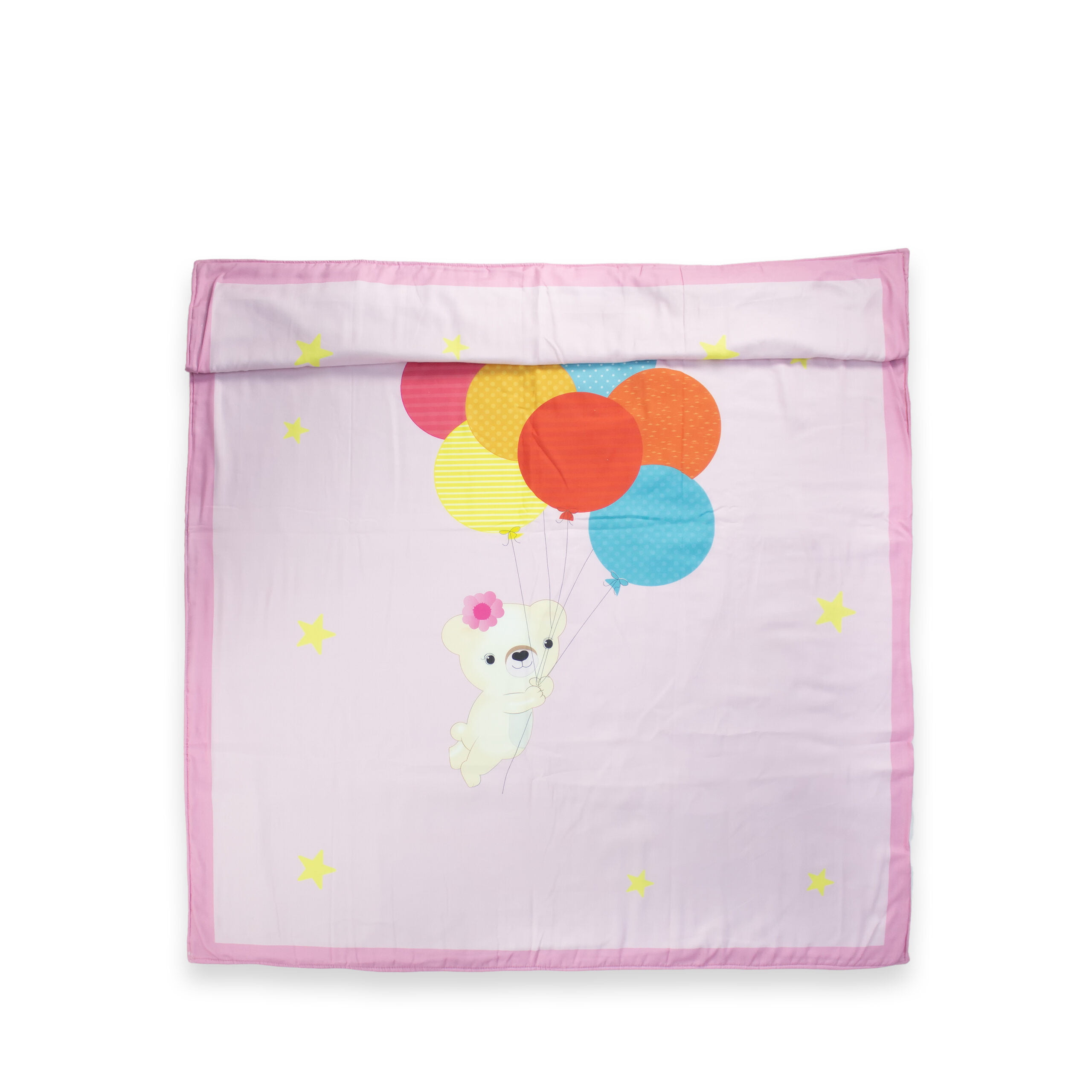 pimsa india new born cotton multilayer breathable baby blanket dohar for gifting pink color ballon theme folded view