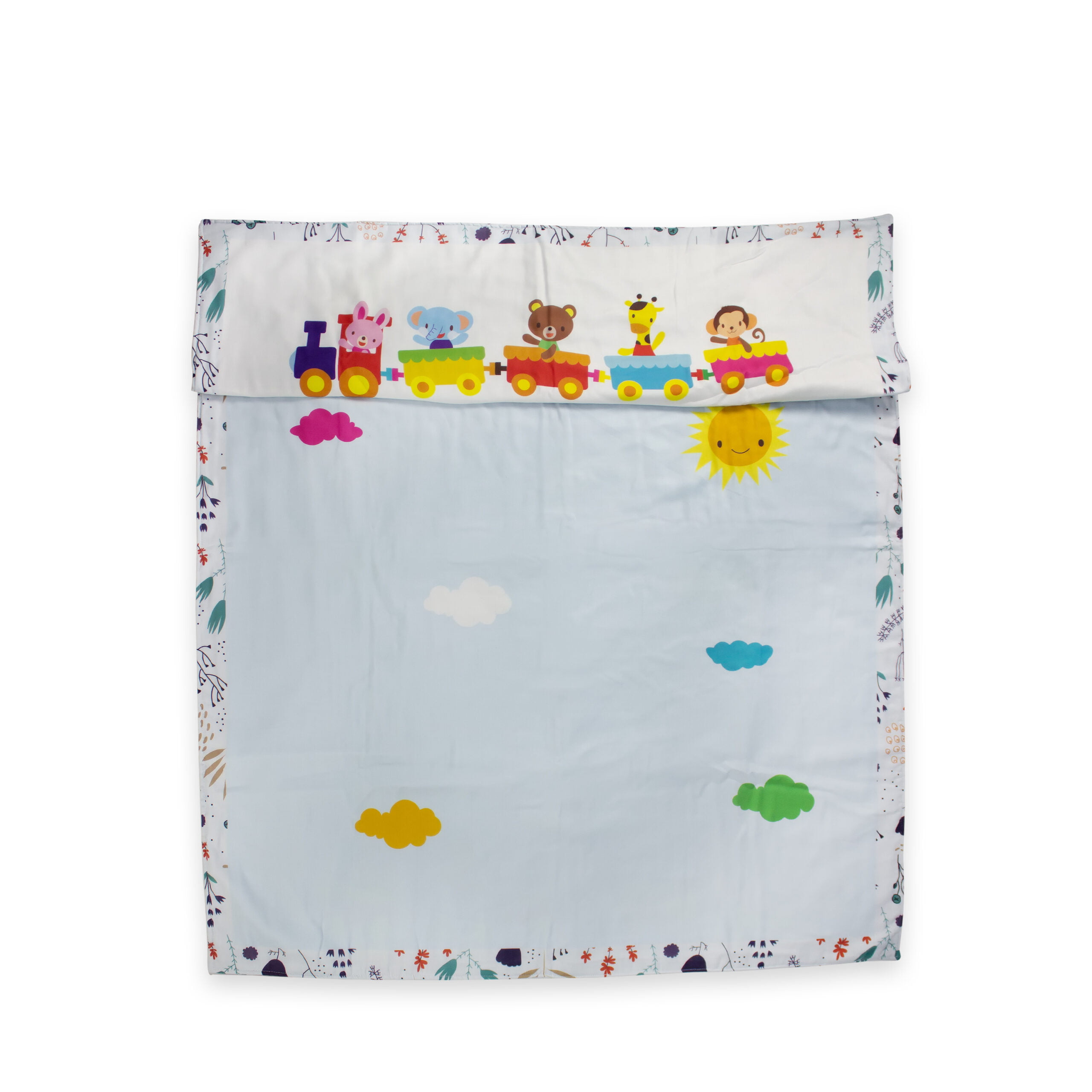 pimsa india new born cotton multilayer breathable baby blanket dohar for gifting blue color animal theme folded view