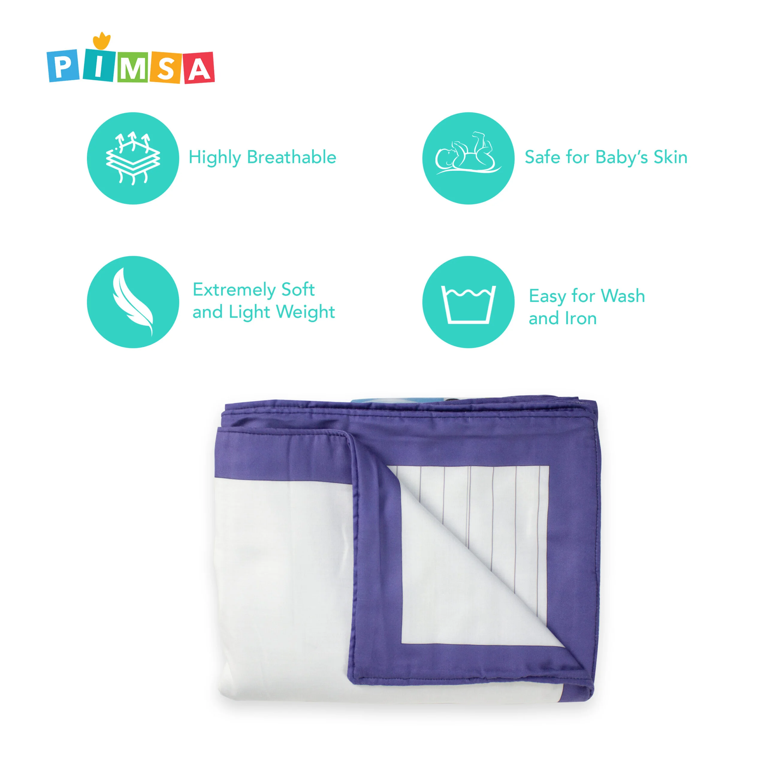 pimsa india new born cotton multilayer breathable baby blanket dohar for gifting blue color penguin theme features view