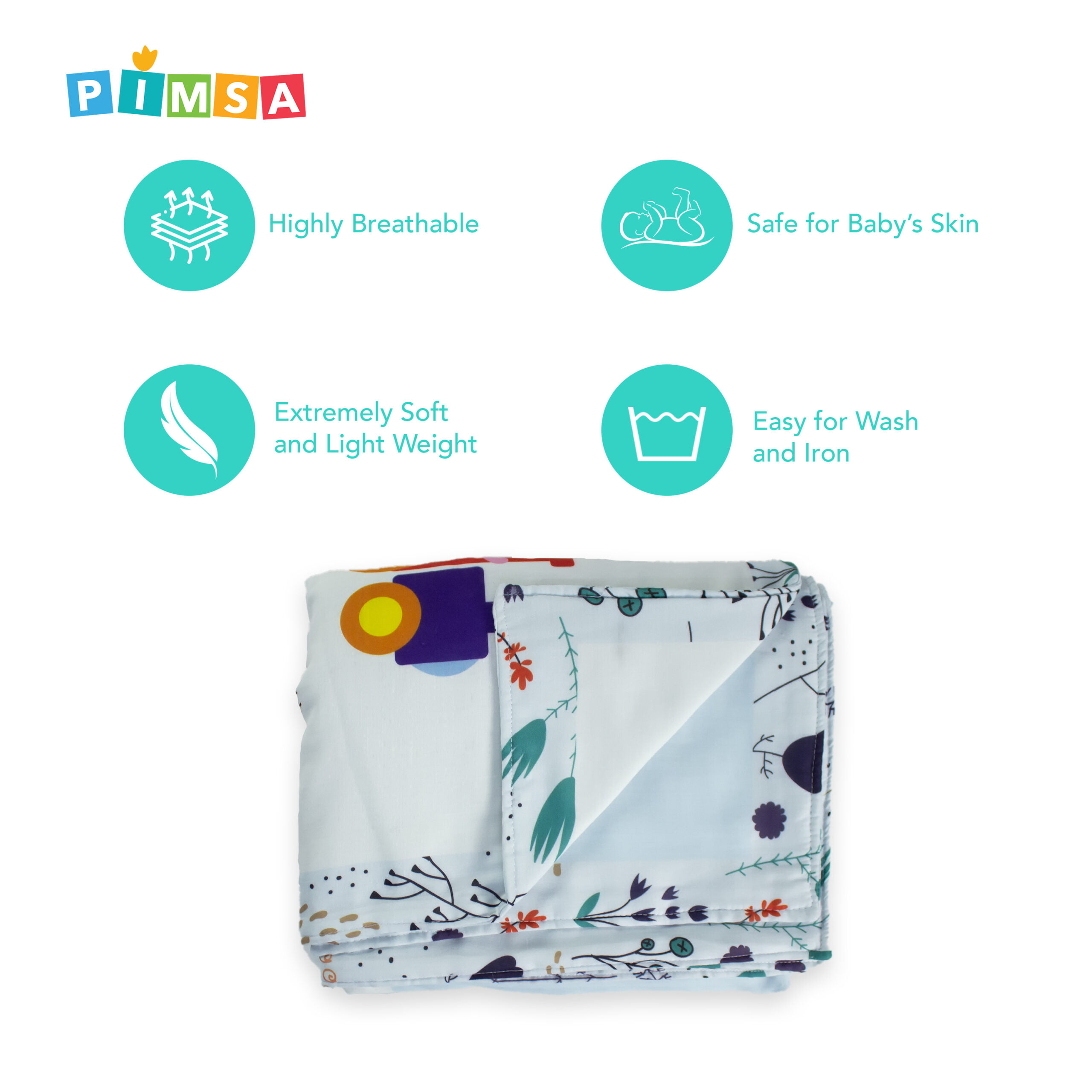 pimsa india new born cotton multilayer breathable baby blanket dohar for gifting blue color animal theme features view