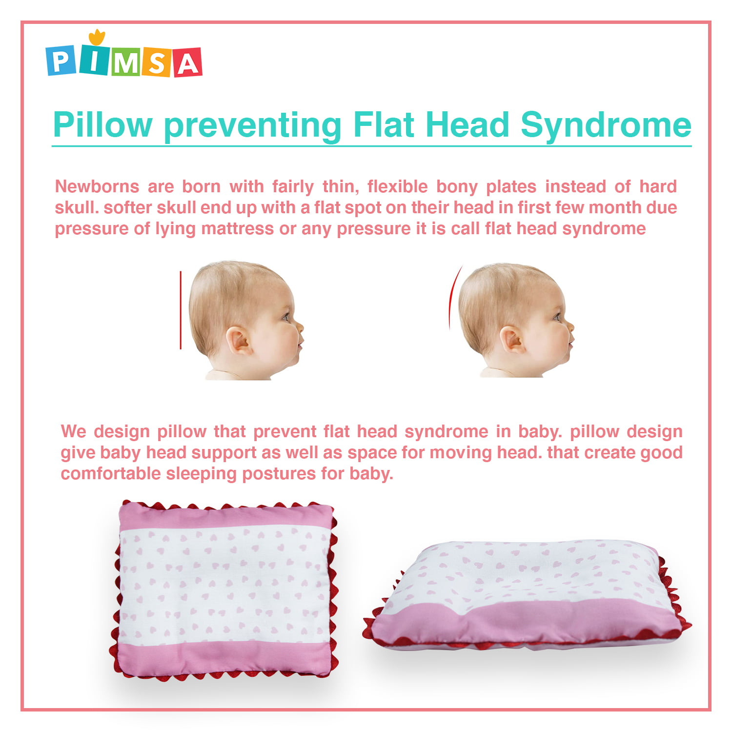 pimsa india new born baby product bedding set with mosquito net bolster and pillow pink color doll theme pillow preventing flat head syndrome