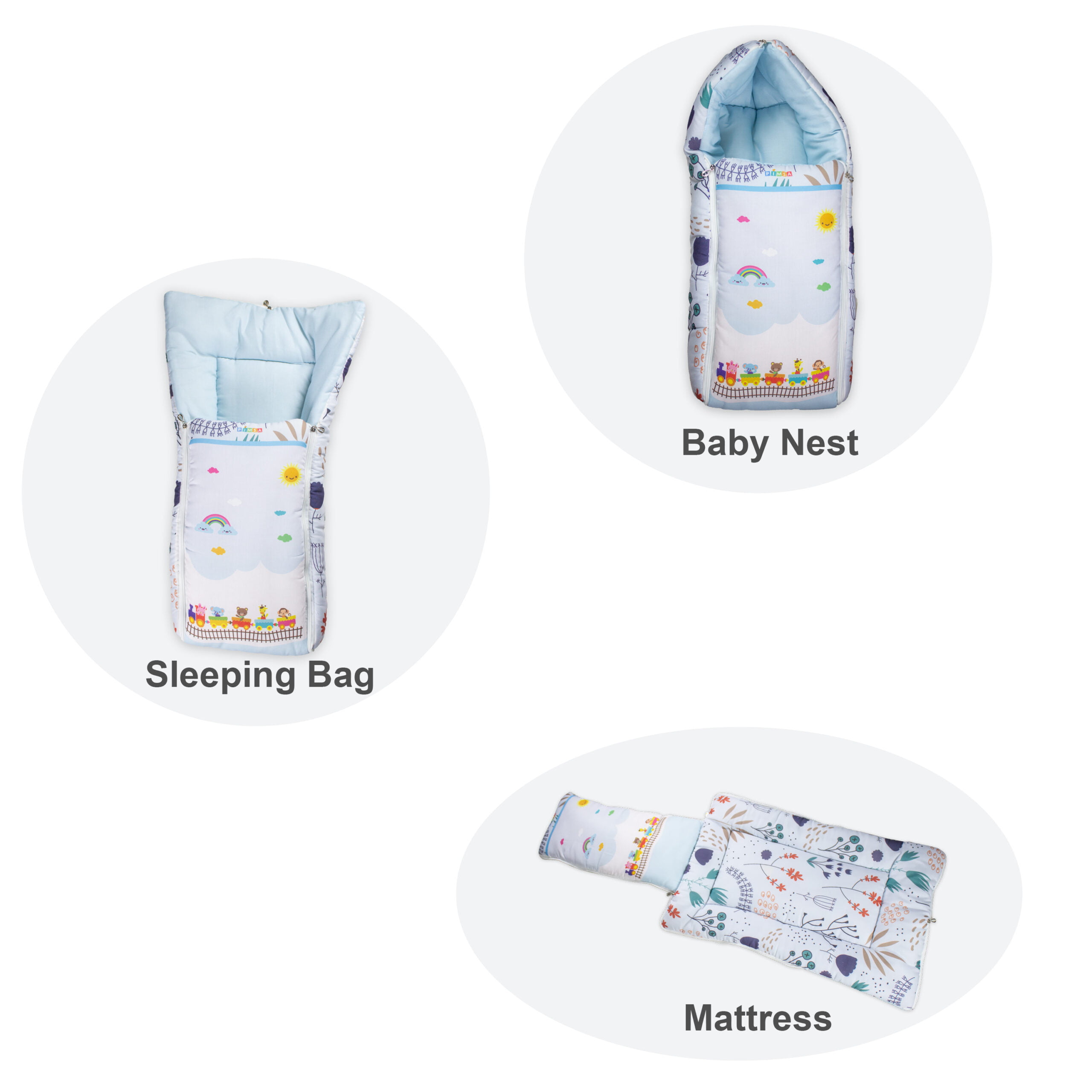 pimsa india Extra Fluffy Sleeping Bag and Convertible for new Born Baby blue color animal theme 3 in 1