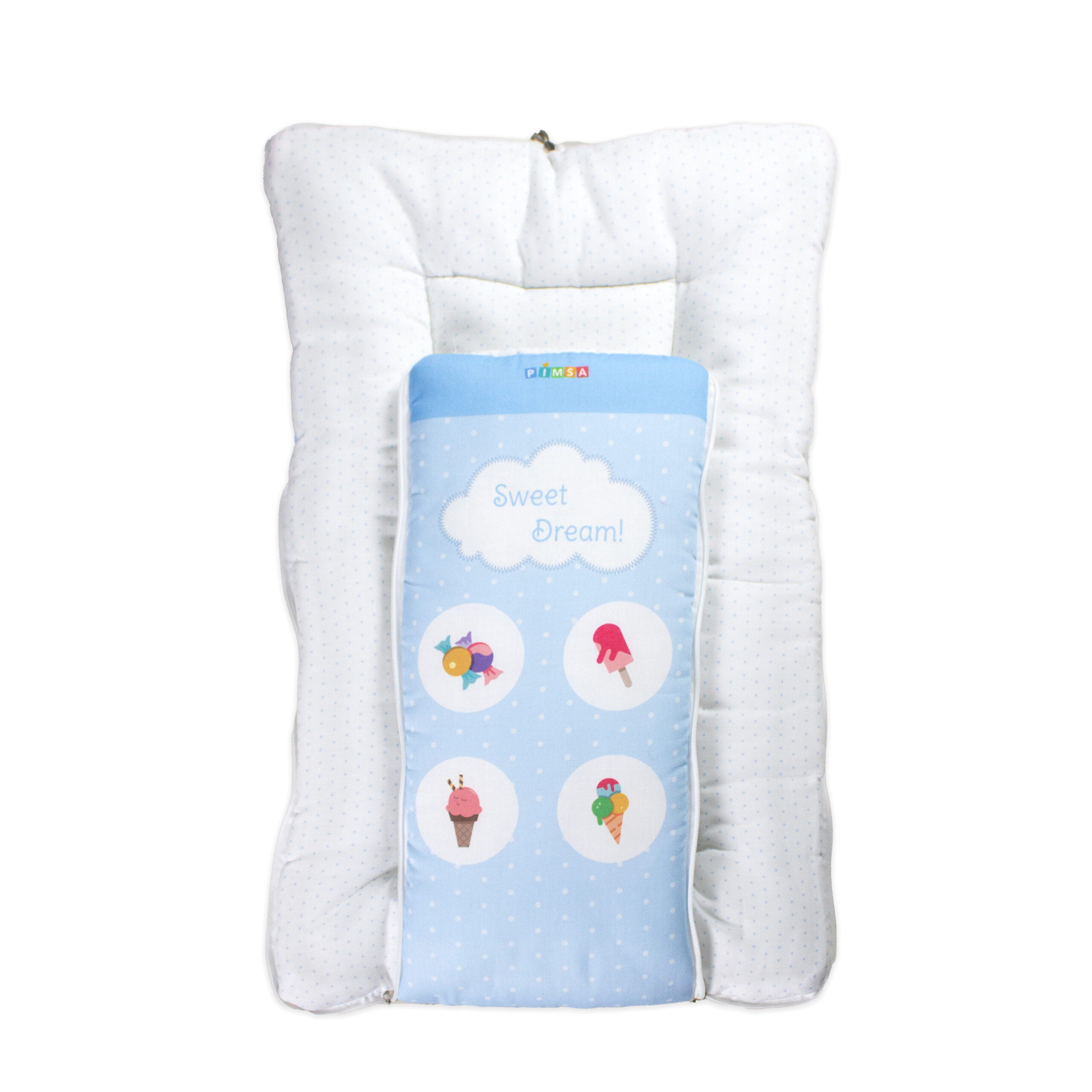 pimsa india Extra Fluffy Sleeping Bag and Convertible for new Born Baby sky blue color ice cream theme full open