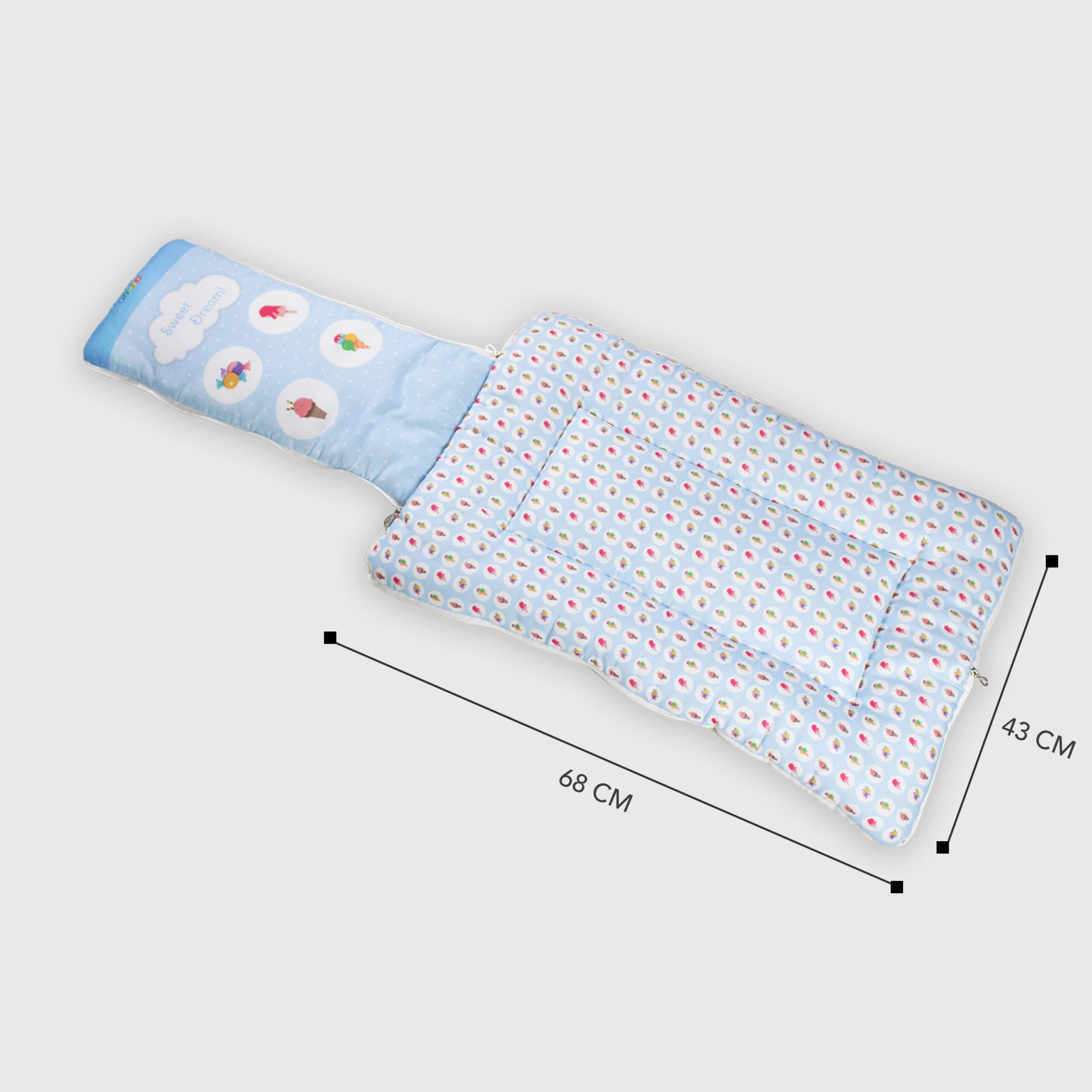 pimsa india Extra Fluffy Sleeping Bag and Convertible for new Born Baby sky blue color ice cream theme dimension details