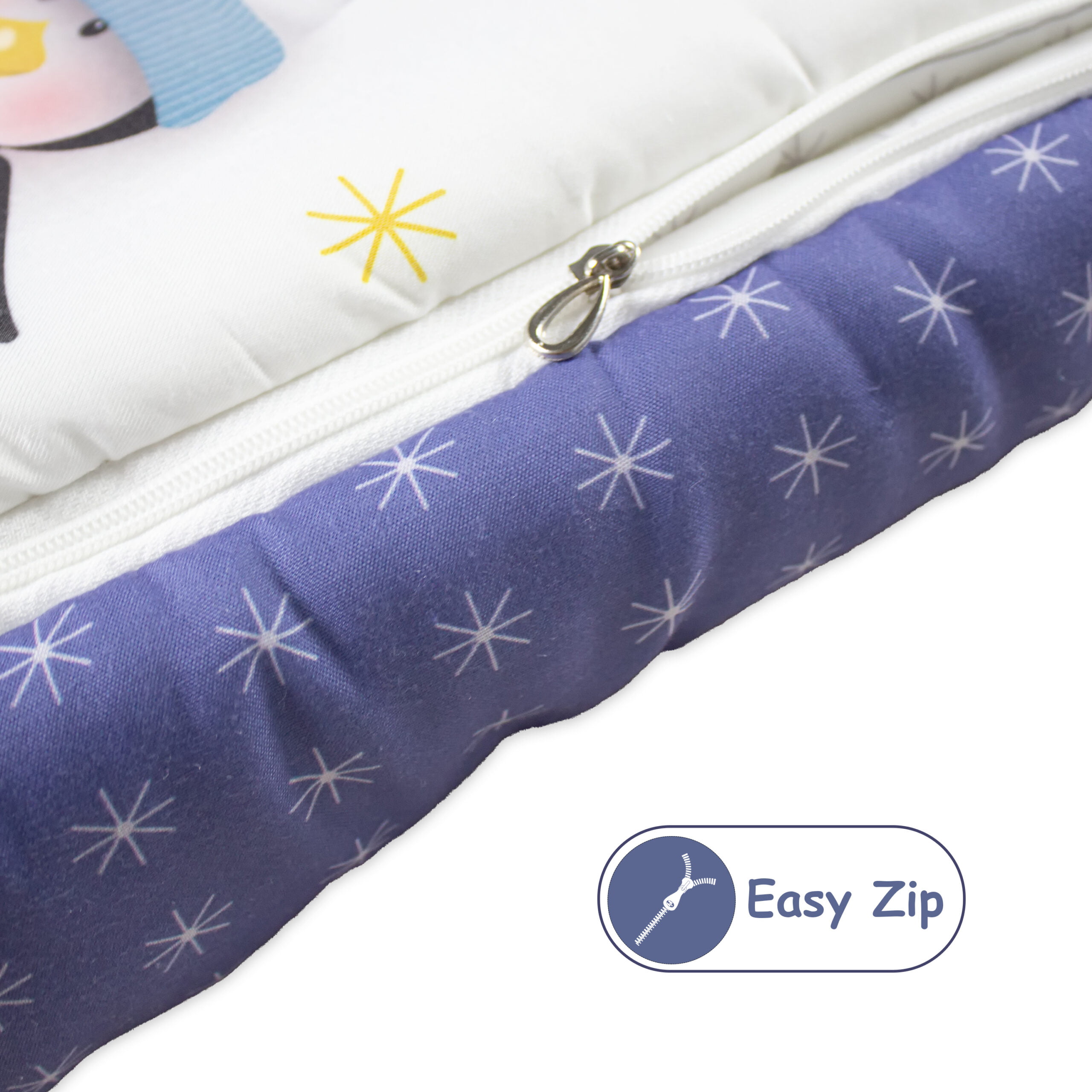 pimsa india Extra Fluffy Sleeping Bag and Convertible for new Born Baby blue color penguin theme close up with stich