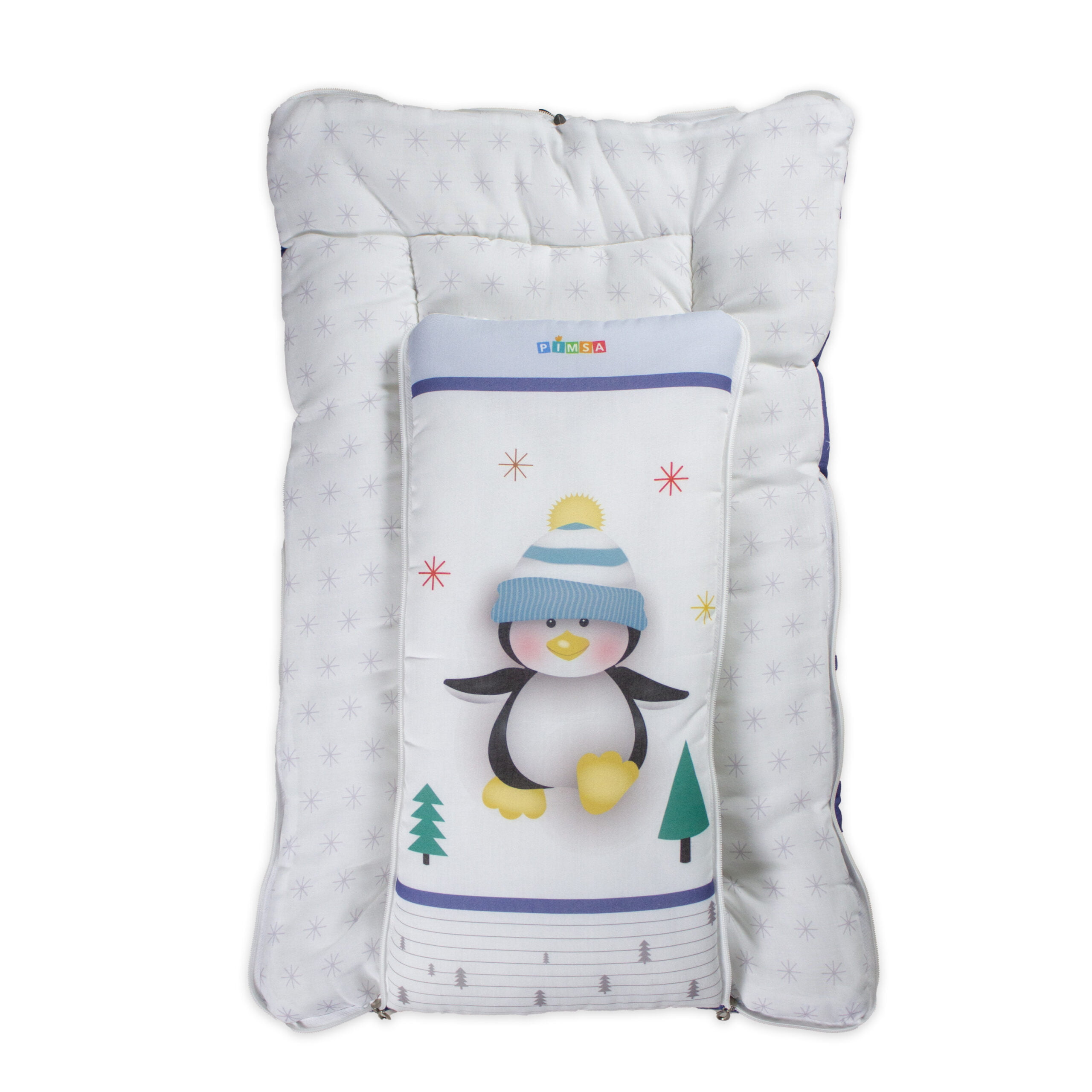 pimsa india Extra Fluffy Sleeping Bag and Convertible for new Born Baby blue color penguin theme full open