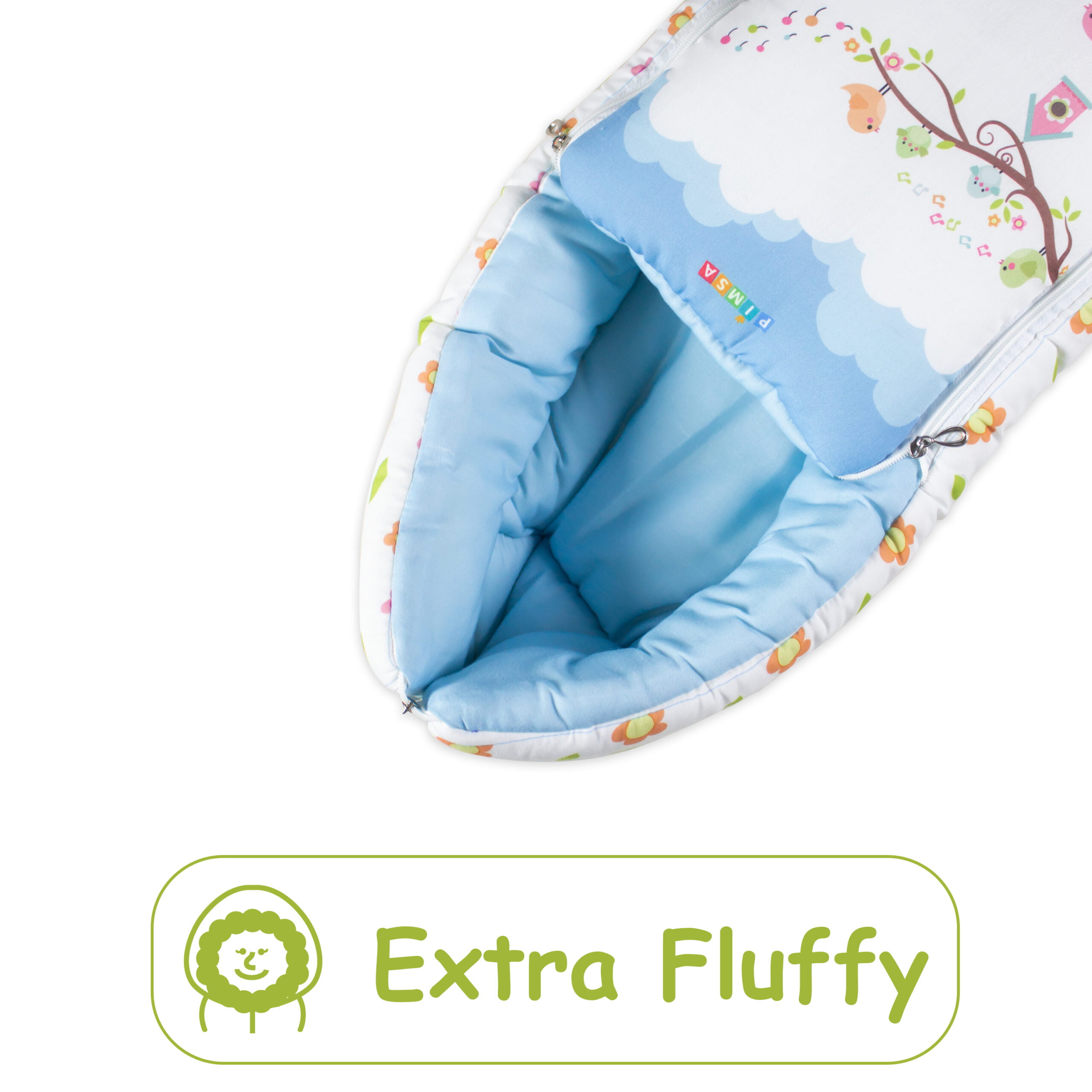 pimsa india Extra Fluffy Sleeping Bag and Convertible for new Born Baby light blue color sparrow theme extra fluffy