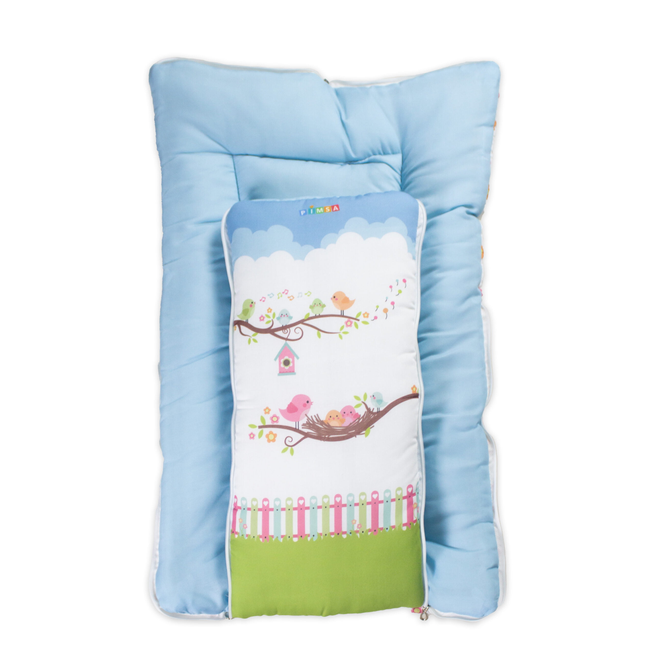 pimsa india Extra Fluffy Sleeping Bag and Convertible for new Born Baby light blue color sparrow theme full open