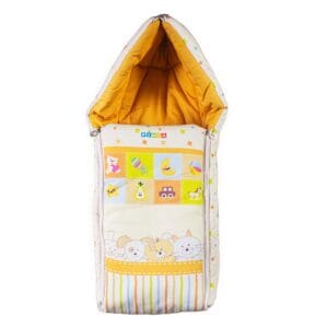 pimsa india Extra Fluffy Sleeping Bag and Convertible for new Born Baby Puppy theme Peach Color front view